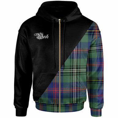 Scottish Wood Clan Crest Tartan Hoodie - Military Logo Zip-up Tartan Plaid