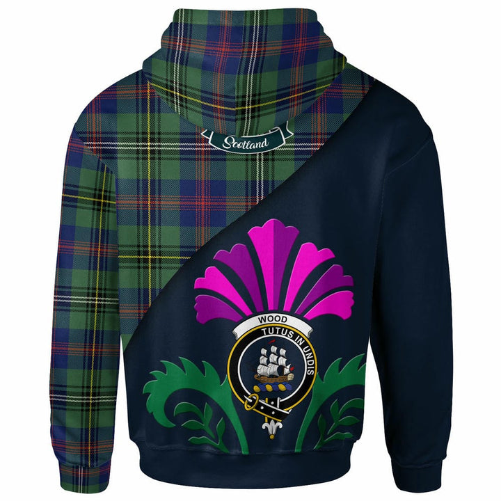 Scottish Wood Clan Crest Tartan Hoodie - Scotland Thistle Style Back Side Tartan Plaid