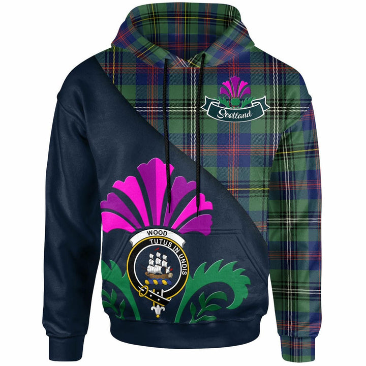 Scottish Wood Clan Crest Tartan Hoodie - Scotland Thistle Style Front Side Tartan Plaid