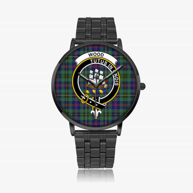 Scottish Wood Clan Crest Tartan Instafamous Steel Quartz Watches Tartan Plaid Black 1