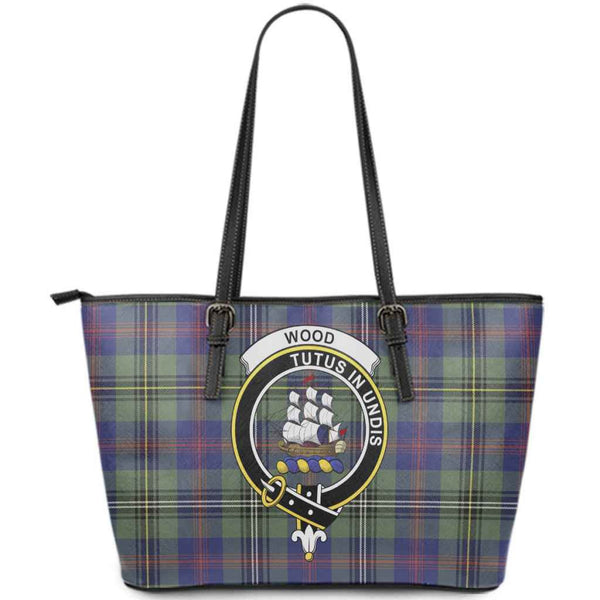 Scottish Wood Clan Crest Tartan Leather Tote Tartan Plaid