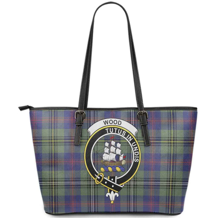 Scottish Wood Clan Crest Tartan Leather Tote Tartan Plaid