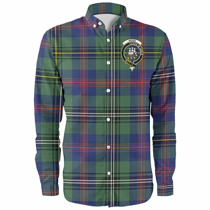 Scottish Wood Clan Crest Tartan Long Sleeve Shirt Front Side Tartan Plaid