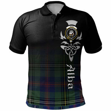 Scottish Wood Clan Crest Tartan Polo Shirt - Alba Gu Brath Family Crest Celtic Inspired Front Side Tartan Plaid