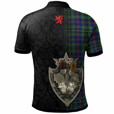 Scottish Wood Clan Crest Tartan Polo Shirt - Half Thistle Flowers Celtic Design Back Side Tartan Plaid