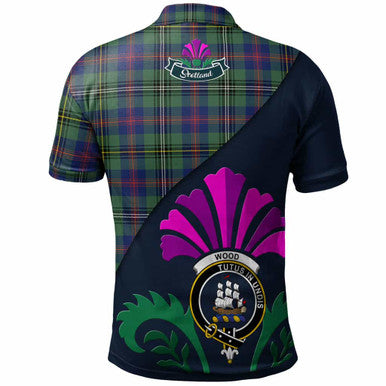Scottish Wood Clan Crest Tartan Polo Shirt - Scotland Thistle Style Back Side Tartan Plaid