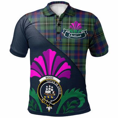 Scottish Wood Clan Crest Tartan Polo Shirt - Scotland Thistle Style Front Side Tartan Plaid