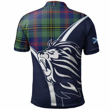 Scottish Wood Clan Crest Tartan Polo Shirt - Scottish Flag With Lion Back Side Tartan Plaid