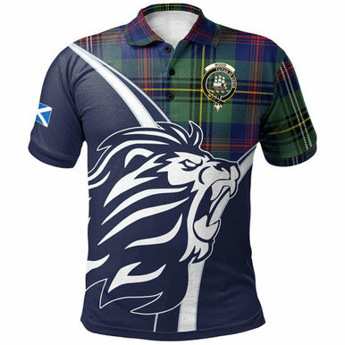 Scottish Wood Clan Crest Tartan Polo Shirt - Scottish Flag With Lion Front Side Tartan Plaid