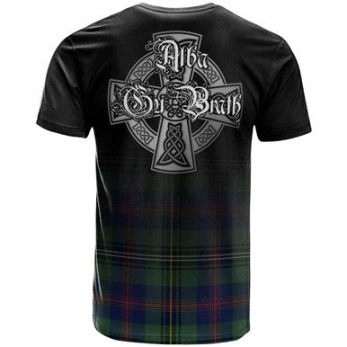 Scottish Wood Clan Crest Tartan T-Shirt - Alba Gu Brath Family Crest Celtic Inspired Back Side Tartan Plaid