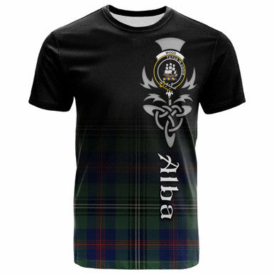 Scottish Wood Clan Crest Tartan T-Shirt - Alba Gu Brath Family Crest Celtic Inspired Front Side Tartan Plaid