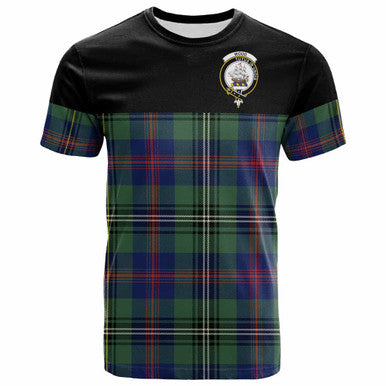 Scottish Wood Clan Crest Tartan T-Shirt - Horizontal Style Front Side Tartan Plaid
