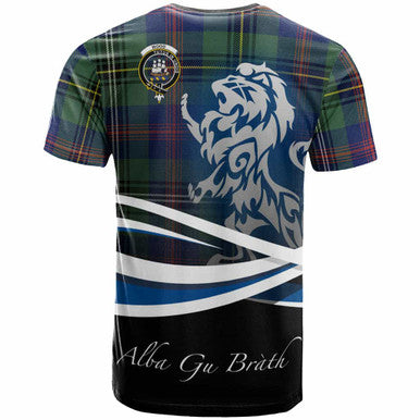 Scottish Wood Clan Crest Tartan T-Shirt - Scotland Lion Back Side Tartan Plaid