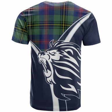 Scottish Wood Clan Crest Tartan T-Shirt - Scottish Flag With Lion Back Side Tartan Plaid
