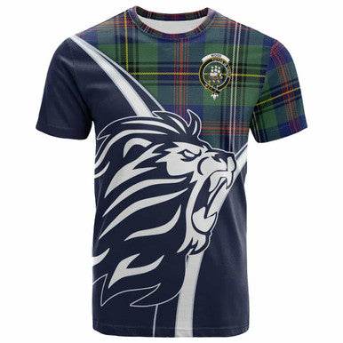 Scottish Wood Clan Crest Tartan T-Shirt - Scottish Flag With Lion Front Side Tartan Plaid