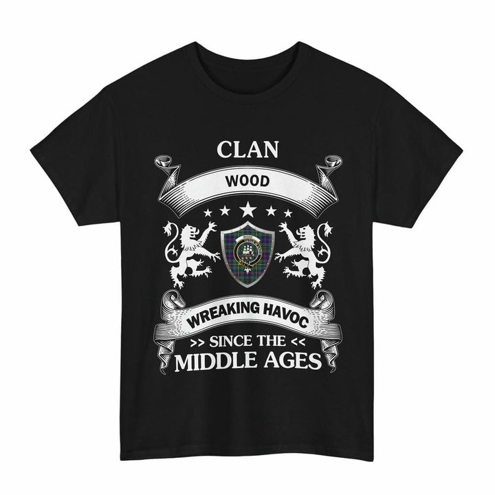 Scottish Wood Clan Crest Tartan T-Shirt Wreaking Havoc Design Tartan Plaid Black Color