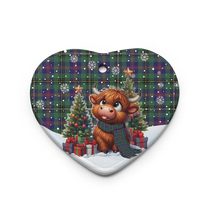 Scottish Wood Modern Clan Tartan Ceramic Ornament Cute Highland Cow Christmas Heart Style Tartan Plaid