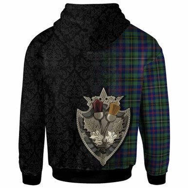Scottish Wood Modern Clan Tartan Hoodie - Half Thistle Flowers Celtic Design Back Side Tartan Plaid