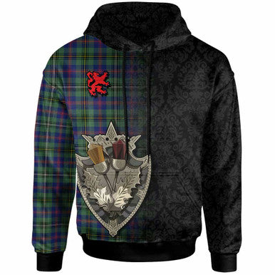 Scottish Wood Modern Clan Tartan Hoodie - Half Thistle Flowers Celtic Design Front Side Tartan Plaid