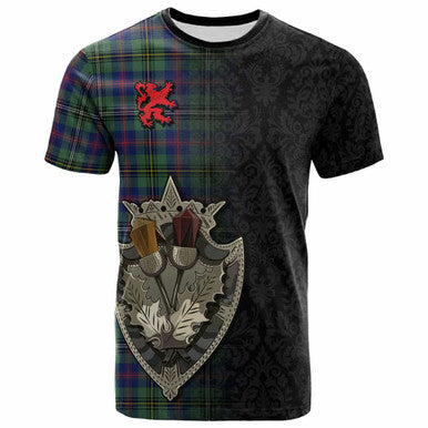 Scottish Wood Modern Clan Tartan T-Shirt - Half Thistle Flowers Celtic Design Front Side Tartan Plaid