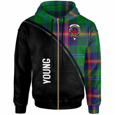 Scottish Young Clan Crest Tartan Curve Hoodie Zip-up Tartan Plaid