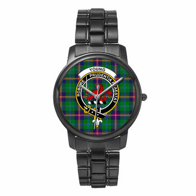 Scottish Young Clan Crest Tartan Folding Clasp Steel Quartz Watches Tartan Plaid Black 1