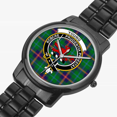 Scottish Young Clan Crest Tartan Folding Clasp Steel Quartz Watches Tartan Plaid Black 2