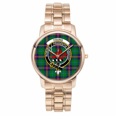 Scottish Young Clan Crest Tartan Folding Clasp Steel Quartz Watches Tartan Plaid Rose Gold 1