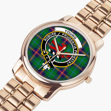 Scottish Young Clan Crest Tartan Folding Clasp Steel Quartz Watches Tartan Plaid Rose Gold 2