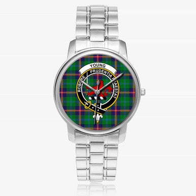Scottish Young Clan Crest Tartan Folding Clasp Steel Quartz Watches Tartan Plaid Silver 1