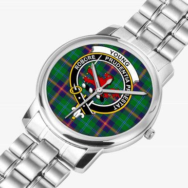 Scottish Young Clan Crest Tartan Folding Clasp Steel Quartz Watches Tartan Plaid Silver 2