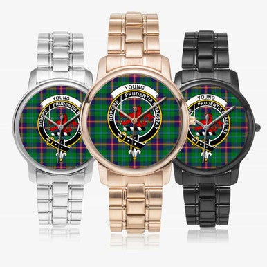 Scottish Young Clan Crest Tartan Folding Clasp Steel Quartz Watches Tartan Plaid All