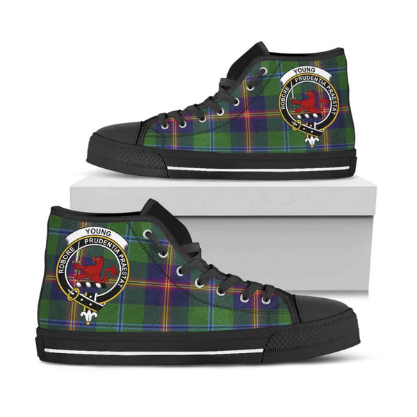 Scottish Young Clan Crest Tartan High Top Shoes Black Sole Tartan Plaid