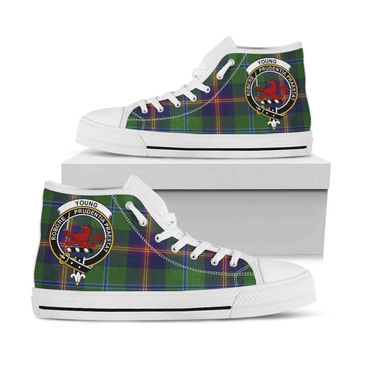 Scottish Young Clan Crest Tartan High Top Shoes White Sole Tartan Plaid