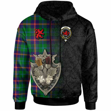 Scottish Young Clan Crest Tartan Hoodie - Half Thistle Flowers Celtic Design Front Side Tartan Plaid