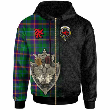 Scottish Young Clan Crest Tartan Hoodie - Half Thistle Flowers Celtic Design Zip-up Tartan Plaid