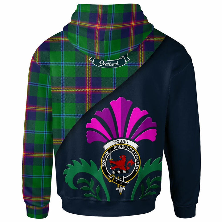 Scottish Young Clan Crest Tartan Hoodie - Scotland Thistle Style Back Side Tartan Plaid