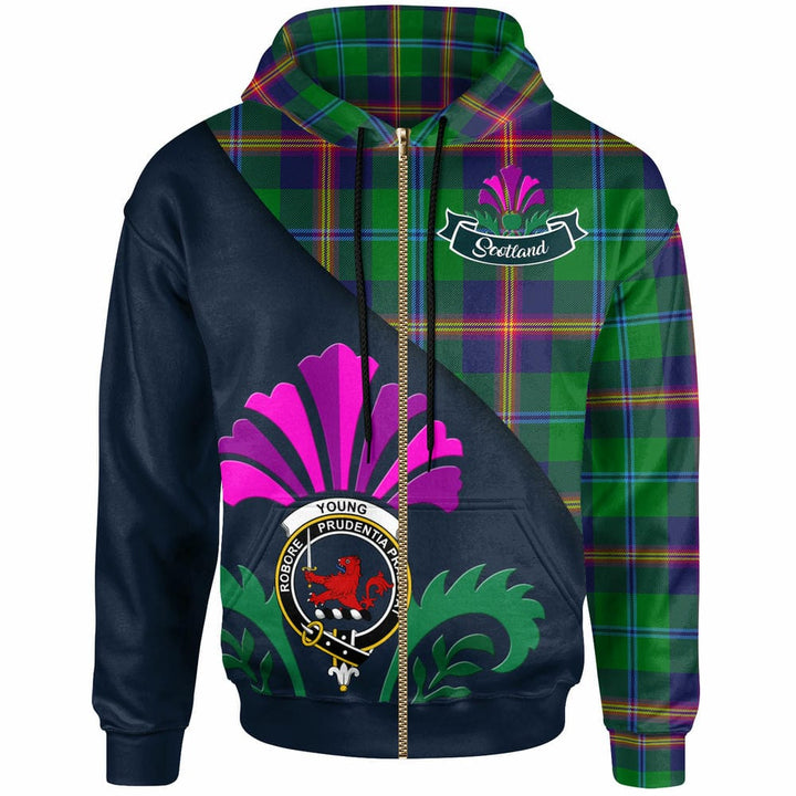 Scottish Young Clan Crest Tartan Hoodie - Scotland Thistle Style Zip-up Tartan Plaid