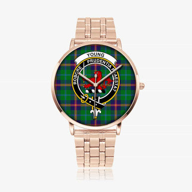 Scottish Young Clan Crest Tartan Instafamous Steel Quartz Watches Tartan Plaid Rose Gold 1
