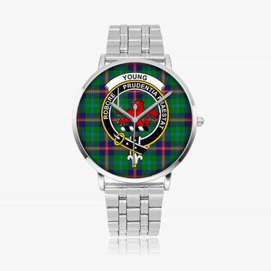Scottish Young Clan Crest Tartan Instafamous Steel Quartz Watches Tartan Plaid Silver 1