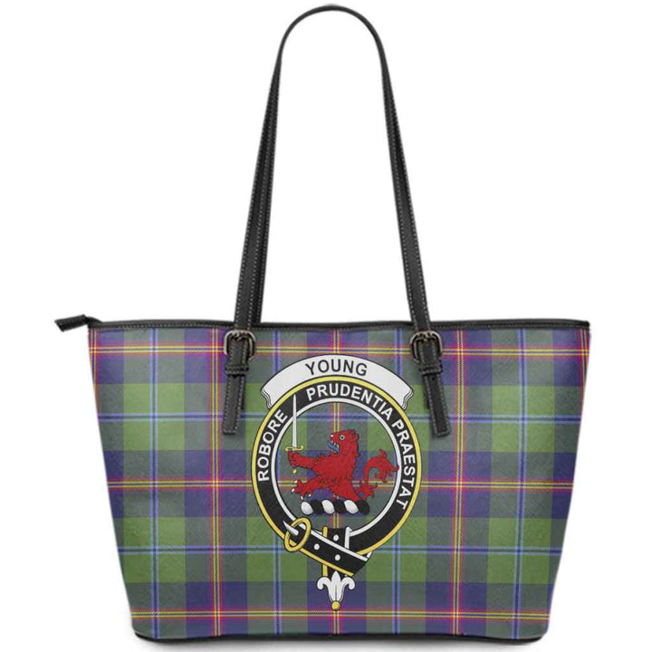 Scottish Young Clan Crest Tartan Leather Tote Tartan Plaid