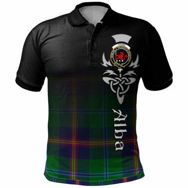 Scottish Young Clan Crest Tartan Polo Shirt - Alba Gu Brath Family Crest Celtic Inspired Front Side Tartan Plaid