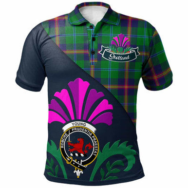 Scottish Young Clan Crest Tartan Polo Shirt - Scotland Thistle Style Front Side Tartan Plaid