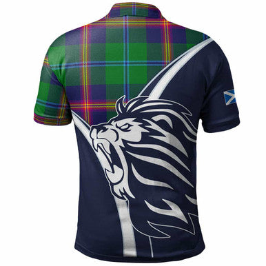 Scottish Young Clan Crest Tartan Polo Shirt - Scottish Flag With Lion Back Side Tartan Plaid