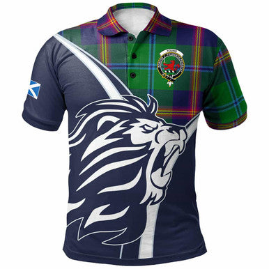 Scottish Young Clan Crest Tartan Polo Shirt - Scottish Flag With Lion Front Side Tartan Plaid