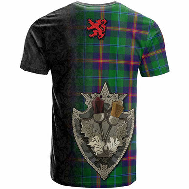 Scottish Young Clan Crest Tartan T-Shirt - Half Thistle Flowers Celtic Design Back Side Tartan Plaid