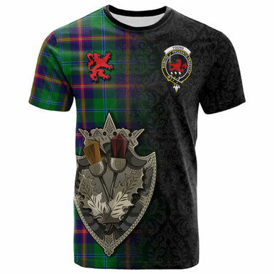 Scottish Young Clan Crest Tartan T-Shirt - Half Thistle Flowers Celtic Design Front Side Tartan Plaid