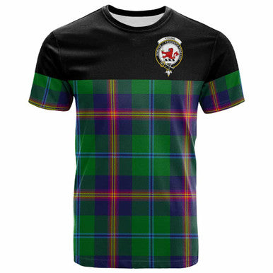 Scottish Young Clan Crest Tartan T-Shirt - Horizontal Style Front Side Tartan Plaid