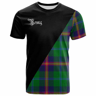 Scottish Young Clan Crest Tartan T-Shirt - Military Logo Front Side Tartan Plaid