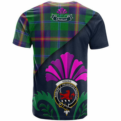 Scottish Young Clan Crest Tartan T-Shirt - Scotland Thistle Style Back Side Tartan Plaid